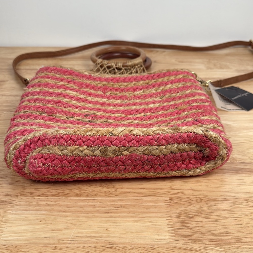 Nanette Lepore Pink and Tan Jute Bucket Bag - Picture 7 of 16